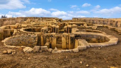 Megalithic temple of Hal Tarxien, 3250—2500 BC, appearance without tent roof, UNESCO World Heritage