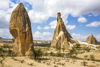 Residential towers, Kiliclar Valley, fantastic tuff rock formations, Cappadocia, Turkey