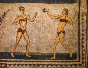 The bikini girls, sportswomen, mosaic floor, late Roman luxury villa from the 3rd - 4th century,