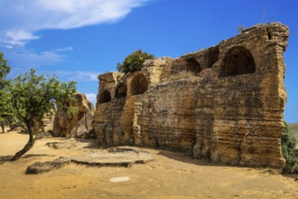 City wall with arcosol tombs, Valley of the Temples, Agrigento, Sicily, Italy