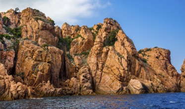 Rock formations and deep blue water in Scandola Nature Reserve, Corsica, Corsica, France