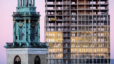 St. Mary's Church, The Berlinian skyscraper construction site at Alexanderplatz, Berlin, 06.11