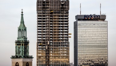St. Mary's Church, The Berlinian skyscraper construction site, Hotel Park Inn am Alexanderplatz,