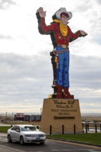 West Wendover, Nevada - Wendover Will, a neon-lit cigarette smoking cowboy, welcomes travelers to