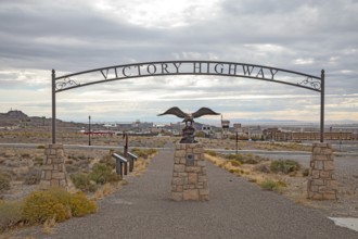 West Wendover, Nevada - A monument with a bronze eagle marks the Victory Highway, a cross-country