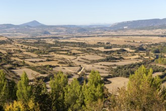 Countryside landscape view north to the Pyrenees Mountains, Sos del Rey Catolico, Cinco Villas