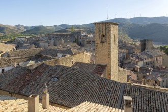 View over rooftops medieval village of Sos del Rey Católico, Cinco Villas district, Zaragoza