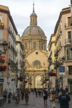 View of Basilica of Our Lady of the Pillar cathedral church from Calle de Alfonso I, Zaragoza,
