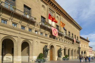 Historic Ayuntamiento city hall building, Plaza del Pilar, city centre of Zaragoza, Aragon, Spain