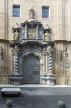 Baroque portal of church of San Felipe y Santiago el Menor, Old Town centre of Zaragoza, Aragon,