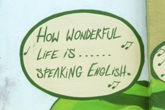Speech bubble of song 'How Wonderful Life is' promoting English language school college, Zaragoza,