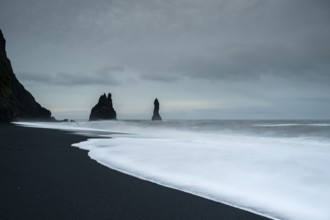 Beach, fog, morning, Black Beach, Dyrholaey, Iceland