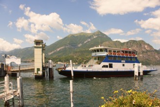 Bellagio, picturesque small town with views of the Alps, sightseeing steamer on Lake Como, Italian