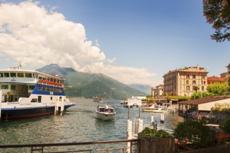 Bellagio, picturesque small town with views of the Alps, cruise steamers and boats on Lake Como,