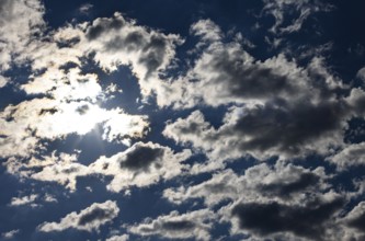 Dramatic cloudy sky with sunbeams, Upper Austria, Austria