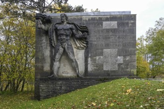 Torchbearer, monumental stone sculpture from the Nazi era, former NS Ordensburg Vogelsang, Eifel
