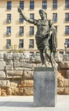 Sculpture monument statue of Roman emperor Caesar Augustus, Zaragoza, Aragon, Spain
