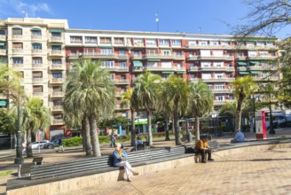 Modern residential apartment block buildings, Plaza de Portillo, city centre of Zaragoza, Aragon,