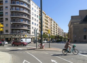 Modern residential apartment block buildings, Calle del Conde de Aranda, city centre of Zaragoza,