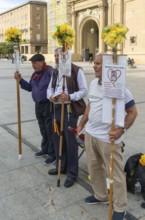 Men saying rosary prayers for human life, Rosario Por La Vida, Zaragoza, Aragon, Spain