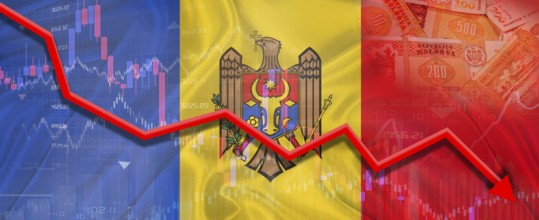 Moldavia financial crisis on economic graph. Financial fall Moldovan on economy market