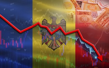 Moldavia financial fall on economy market. Moldavia financial crisis on economic graph
