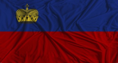 Liechtensteiner flag with fabric texture background. National flag of Liechtenstein with cloth