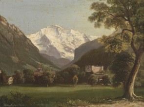 The Jungfrau mountain in the Swiss Alps, Switzerland, based on a painting by Hubert Sattler