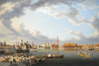 View from San Giorgio Maggiore of Venice, Italy, based on a painting by Hubert Sattler (1817-1904),