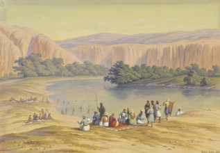 Bath scene with Arab guests, Turkey, based on a painting by Hubert Sattler (1817-1904),