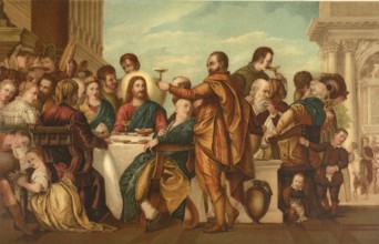 Biblical scene, Bible, wedding at Cana, illustration, reproduction from a 19th century model.