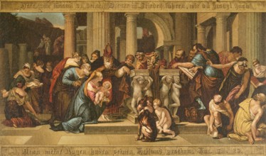 Biblical scene, Bible, The Presentation in the Temple, a central story from the Gospel of Luke, in