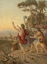 Biblical scene, Bible, people arrive in the land of Canaan. According to biblical tradition, the