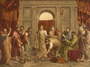 Biblical scene, Bible, The Miraculous Serpent, usually refers to the brazen serpent that Moses had