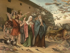 Biblical scene, Bible, Leaving the Ark after the Flood, illustration, reproduction from a 19th