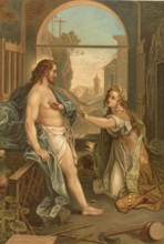 Biblical scene, Bible, Jesus appears to Mary Magdalene on Easter morning as she cries sadly at the