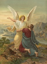 Biblical scene, Bible, Jacob wrestling with the angel of the Lord, Jacob's fight at the Jabbok is a