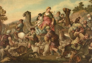 Biblical scene, Bible, Jacob's Flight, refers to the biblical story in which Jacob must flee from