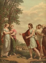 Biblical scene, Bible, Jacob, Leah and Rachel are central figures of the biblical narrative in the