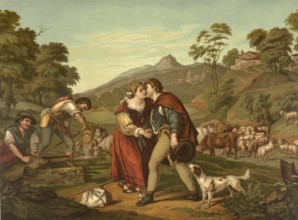 Biblical scene, Bible, Jacob and Rachel, Rachel are figures from the Old Testament that combine a