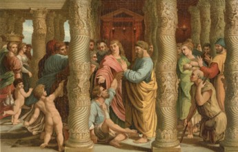 Biblical scene, Bible, healing of a man paralyzed from birth by Jesus. The healing of a paralyzed