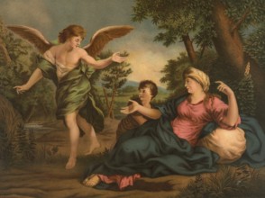 Biblical scene, Bible, Hagar, the Egyptian slave of Sarah, the woman of Abraham and Ishmael,