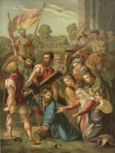 Biblical scene, Bible, Jesus carrying the cross, wearing the cross is a central event in the story