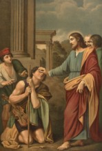 Biblical scene, Bible, healing of the blind man, Jesus heals a man blind from birth near the pond