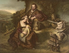 Biblical scene, Bible, rest on the flight to Egypt, a biblical event described in the Gospel of