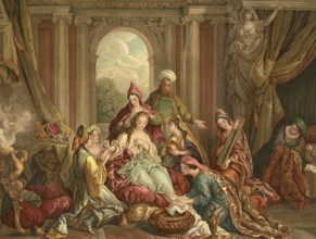 Biblical scene, Bible, The decoration of Esther, a central event in the biblical story of the young