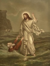 Biblical scene, Bible, The Drowning Saint Peter, refers to a biblical event in which Peter begins