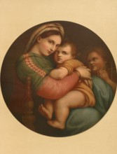 Biblical scene, Bible, The picture depicts the Virgin Mary with the baby Jesus on her lap sitting