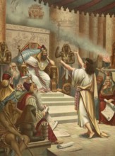 Biblical scene, Bible, Joseph interprets the Pharaoh's dreams by explaining that seven fat cows and