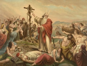 Biblical scene, Bible, the bronze snake is set up. In the Old Testament (Leviticus 21:4-9), the